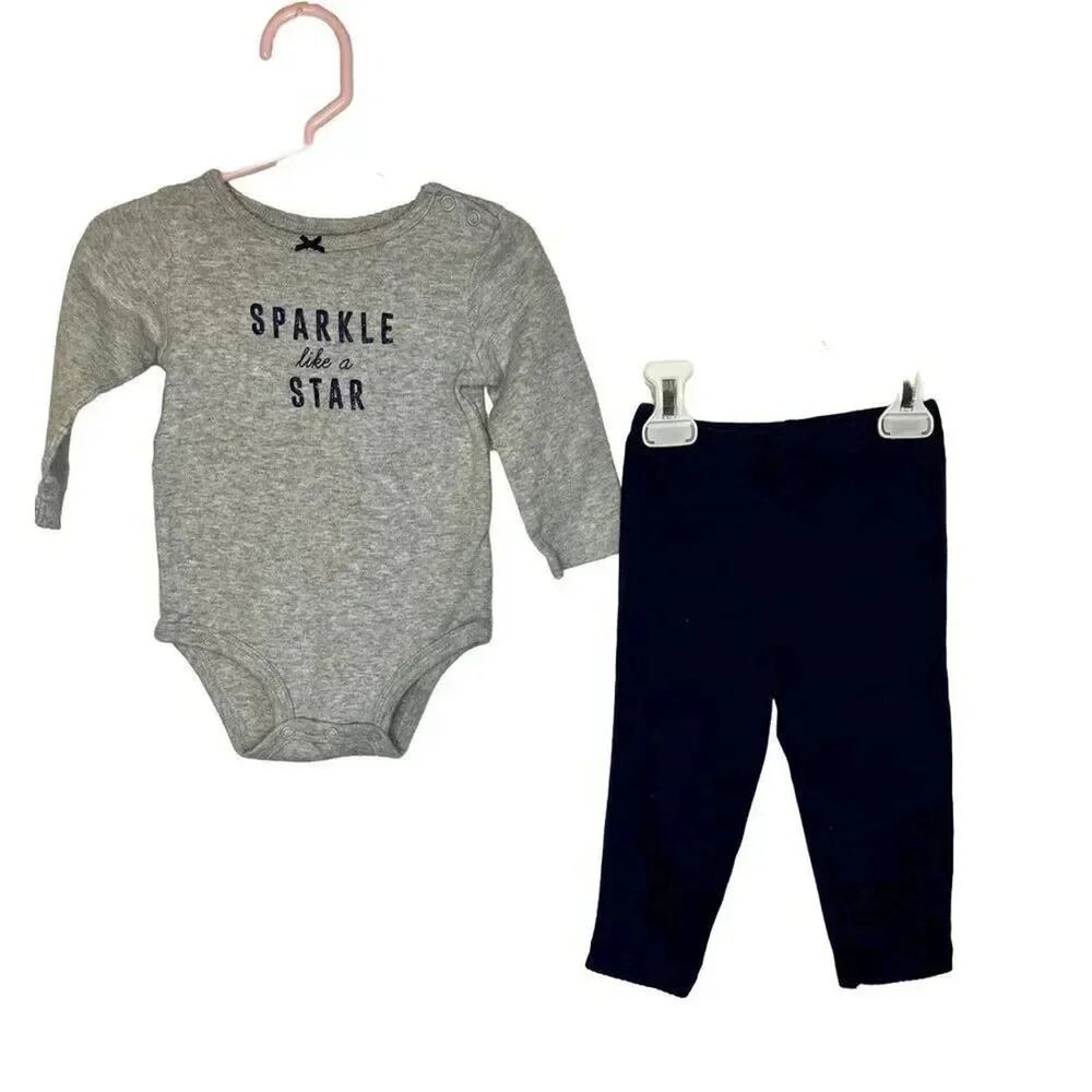 Carter’s gray onesie "Sparkle Like a Star"/ navy leggings Size 18 months